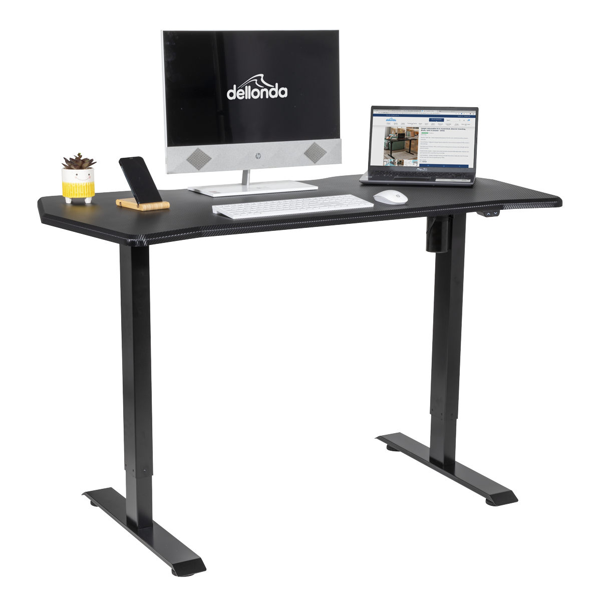 Dellonda DH243 Dellonda Single Motor Ultra-Quiet Adjustable-Height Electric Sit/Stand Desk - Carbon Fibre Effect Desktop