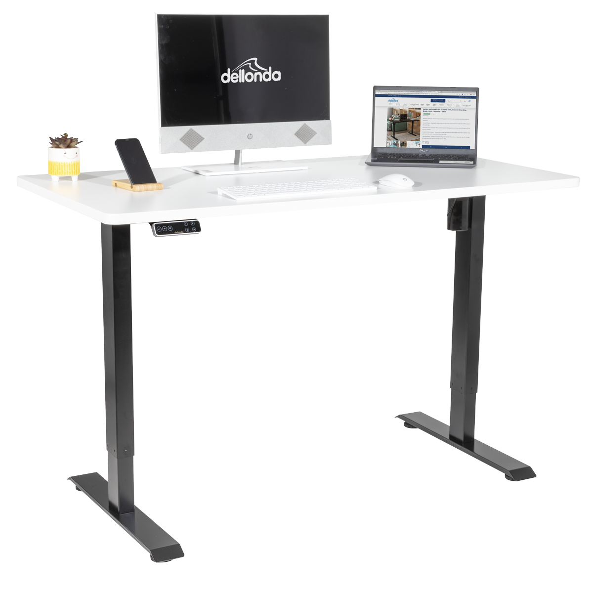 Dellonda DH244 Dellonda White Electric Height Adjustable Standing Desk with Memory, Quiet, 1400x700mm