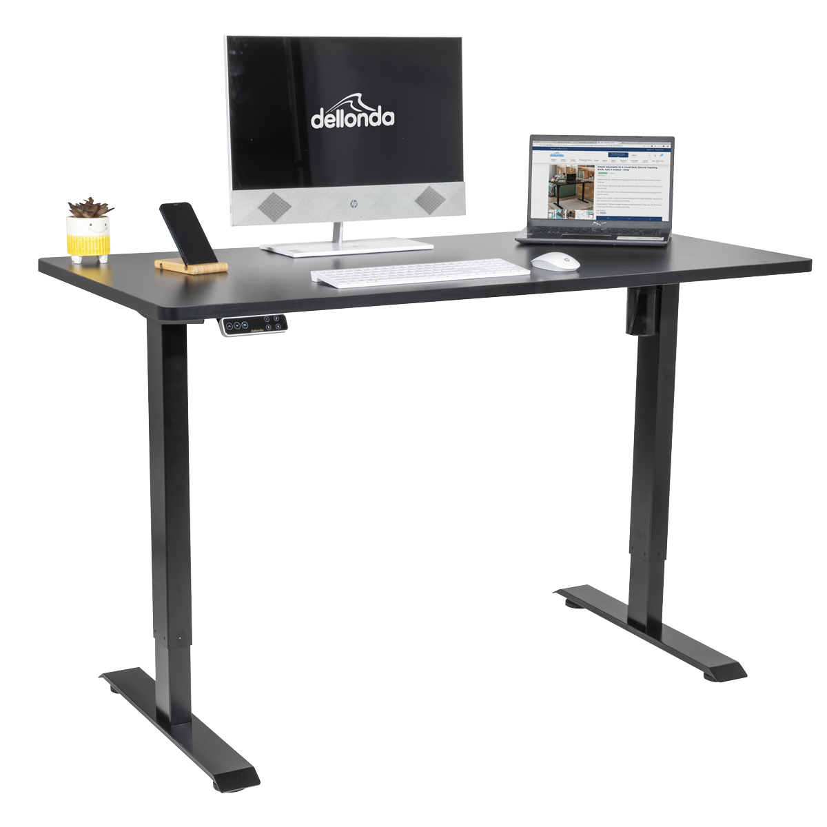 Dellonda DH245 Dellonda Black Electric Height Adjustable Standing Desk with Memory, Quiet, 1400x700mm