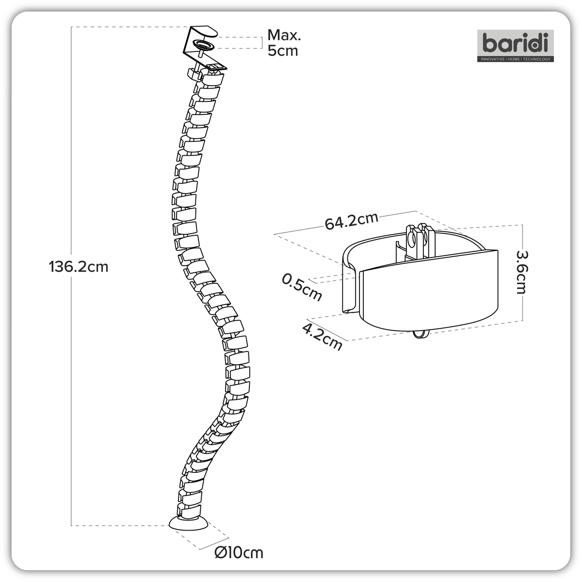 Dellonda DH274 Dellonda Flexible Cable Management System, Clamp-On 1.3m
