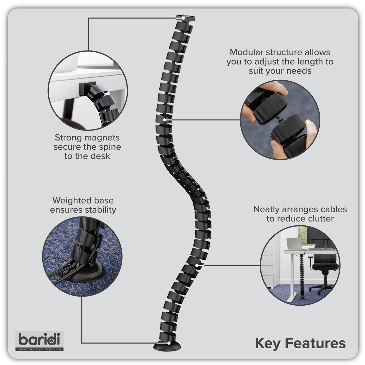 Dellonda DH275 Dellonda Flexible Cable Management System, Magnetic 1.3m