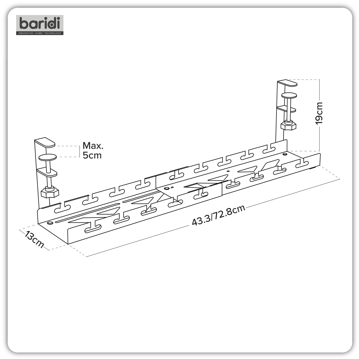 Dellonda DH276 Dellonda Extendable Cable Management Tray 435/730 x 130 x 190 - Black