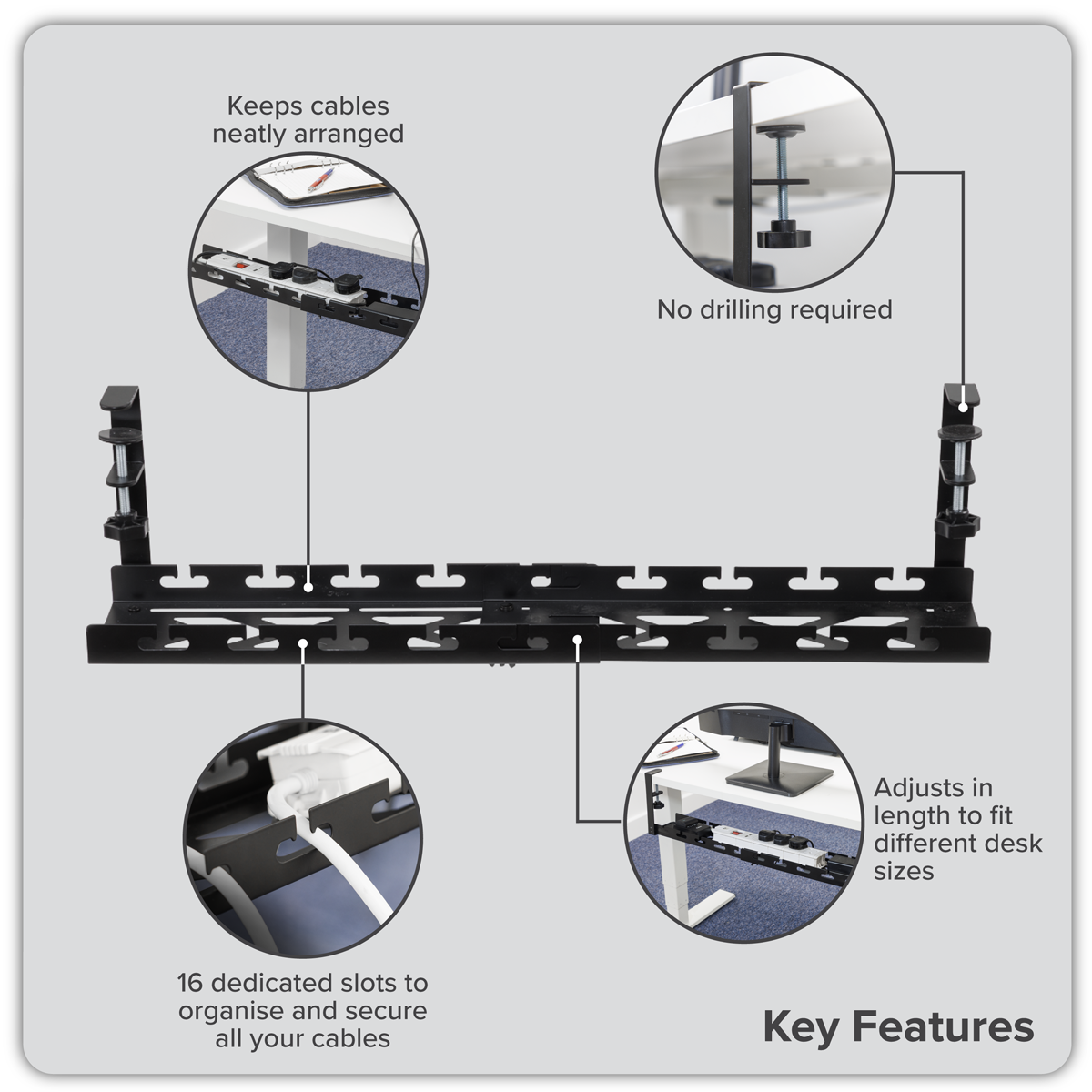 Dellonda DH276 Dellonda Extendable Cable Management Tray 435/730 x 130 x 190 - Black