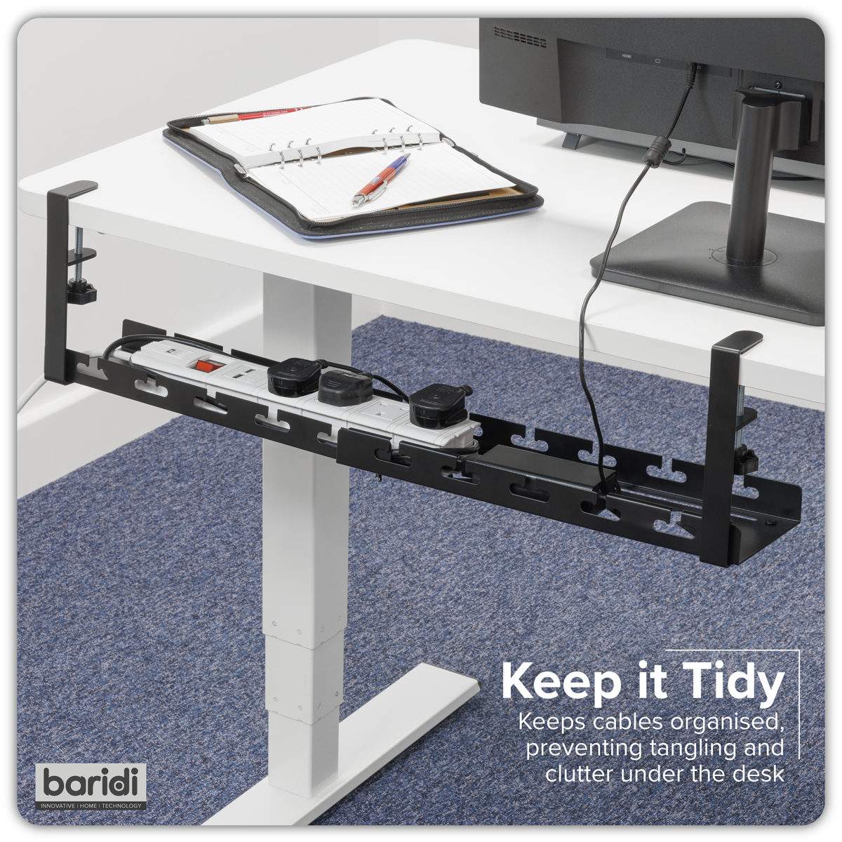 Dellonda DH276 Dellonda Extendable Cable Management Tray 435/730 x 130 x 190 - Black