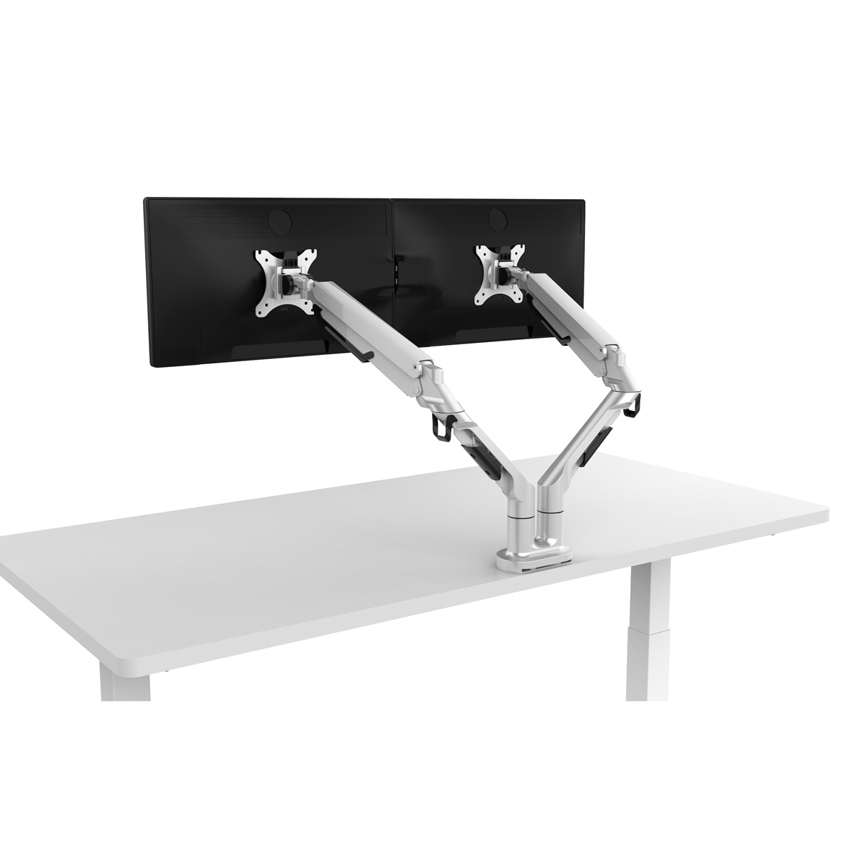 Dellonda DH27 Dellonda Adjustable Double Monitor Arm with 360° Rotation - White