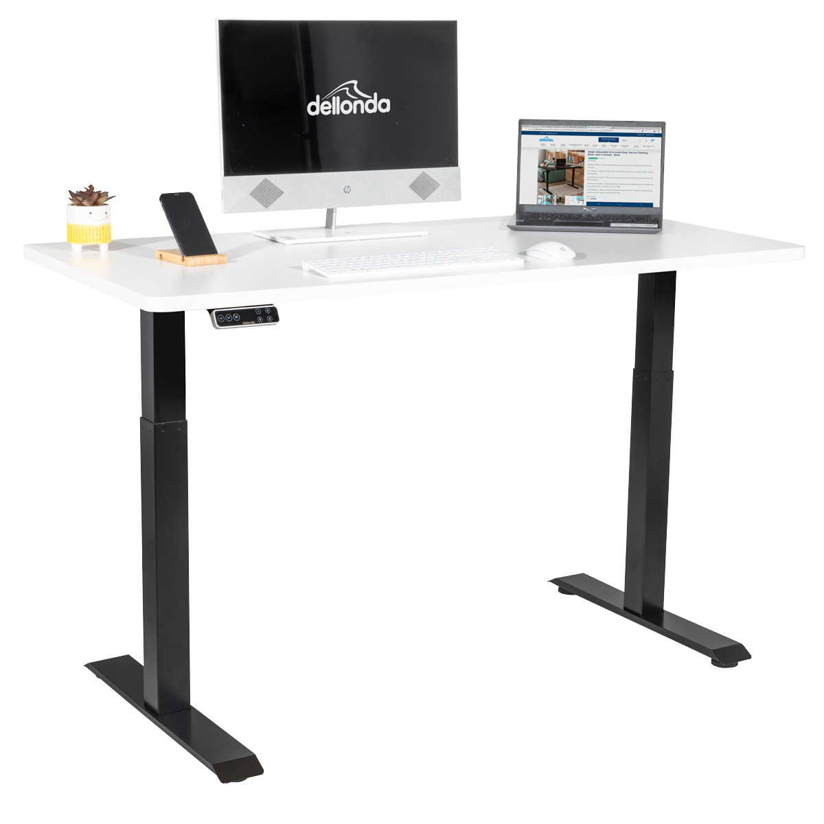 Dellonda DH32 Dellonda White Electric Height Adjustable Standing Desk, 1400 x 700mm Dual Motor 100kg