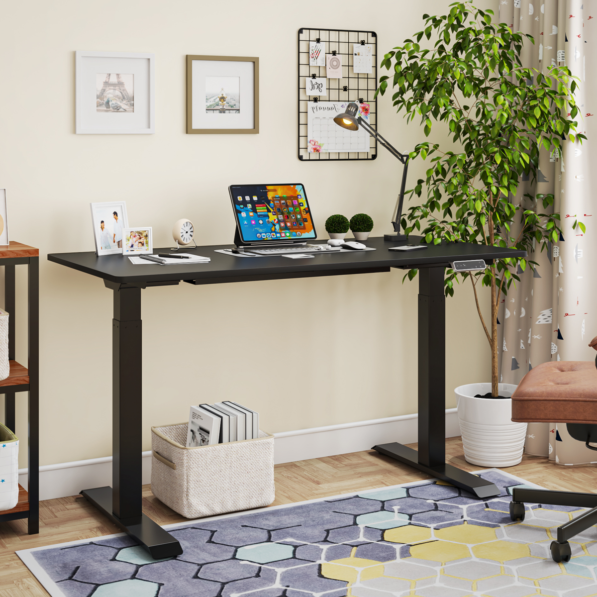 Dellonda DH34 Dellonda Black Electric Height Adjustable Standing Desk, 1400 x 700mm Dual Motor 100kg