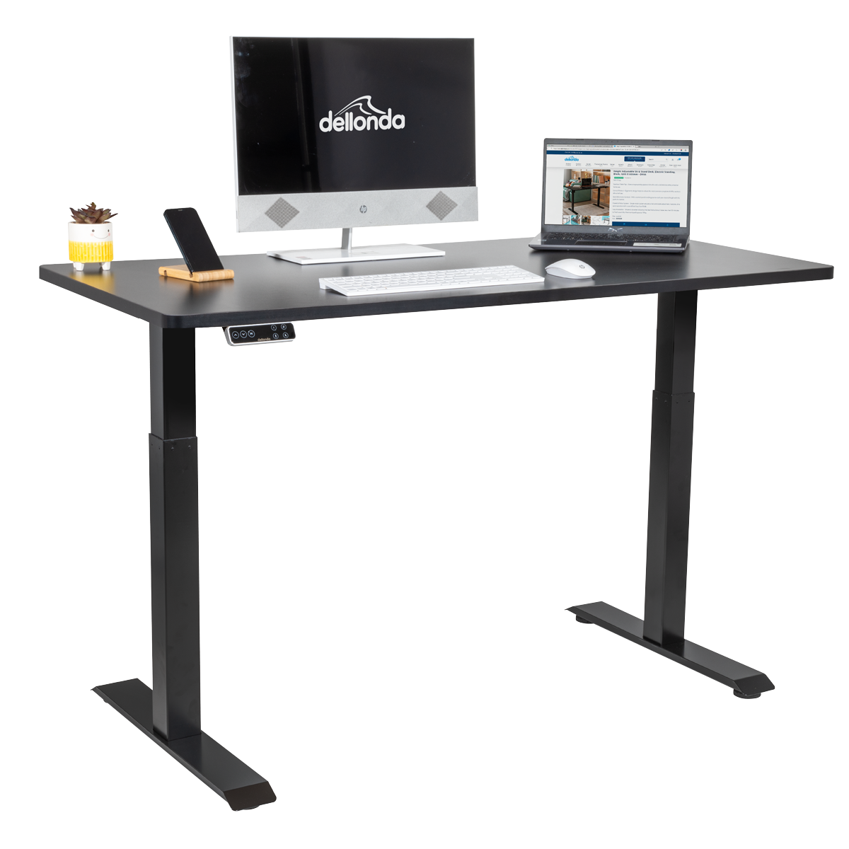 Dellonda DH34 Dellonda Black Electric Height Adjustable Standing Desk, 1400 x 700mm Dual Motor 100kg