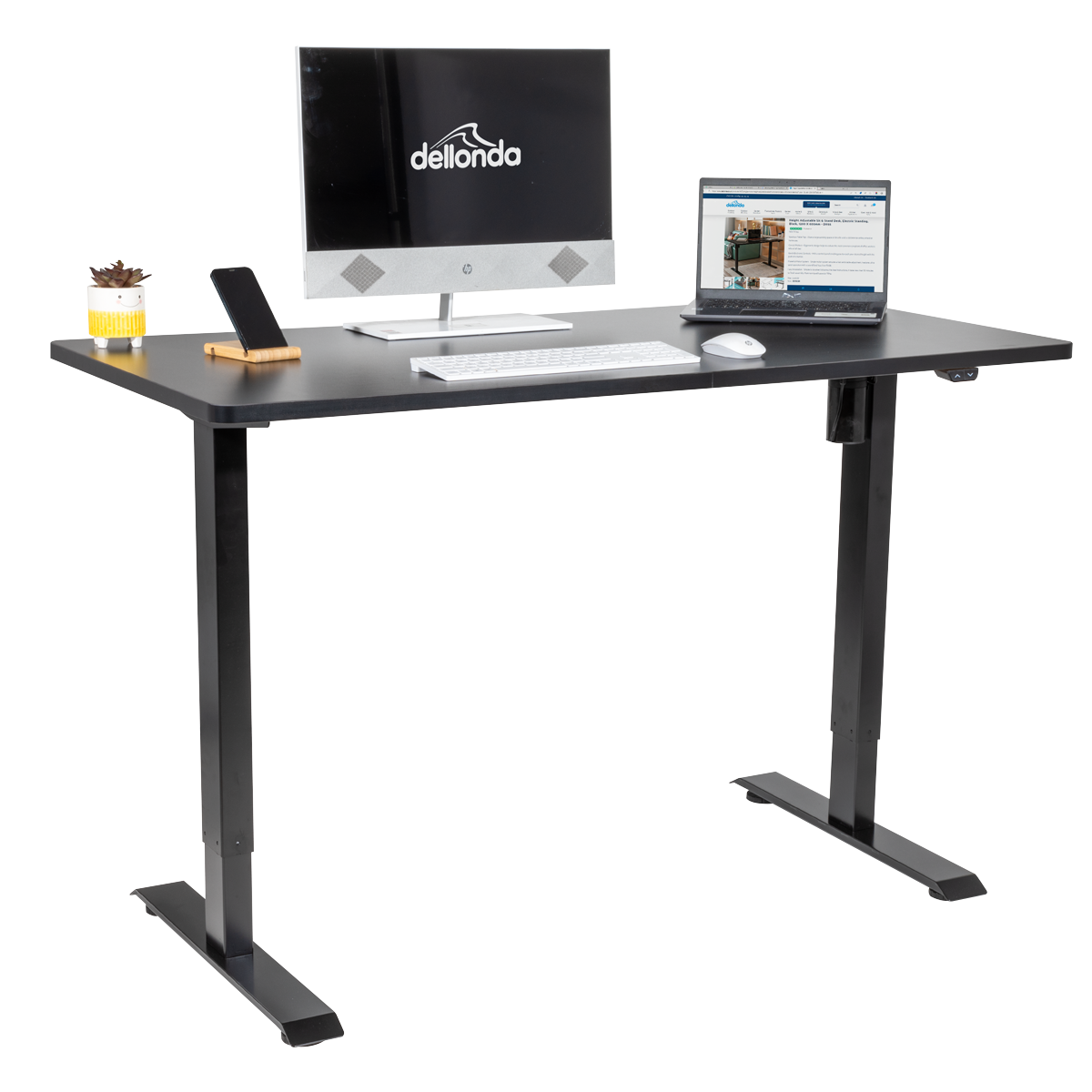 Dellonda DH38 Dellonda Single Motor Ultra-Quiet Adjustable-Height Electric Sit/Stand Desk - Black Desktop