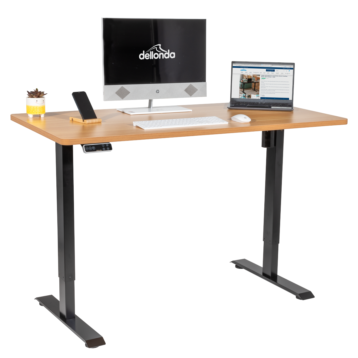 Dellonda DH41 Dellonda Oak Electric Adjustable-Height Standing Desk with Memory, Quiet & Fast 1400 x 700mm