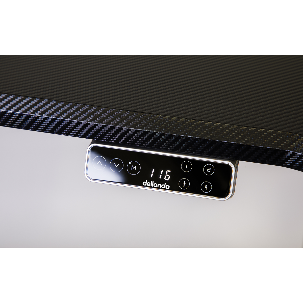 Dellonda DH43 Dellonda Carbon Fibre Effect Electric Height Adjustable Standing Desk with Memory, Quiet, 1400 x 700mm