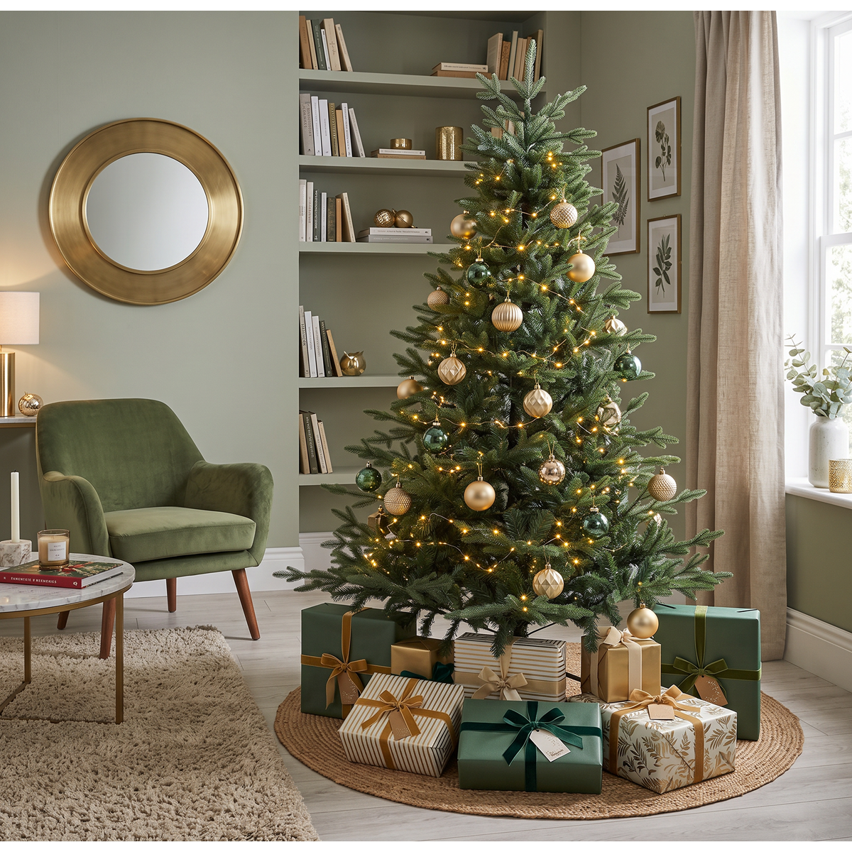 Dellonda DH46 Dellonda Artificial Hinged Christmas Tree 7ft(210cm)