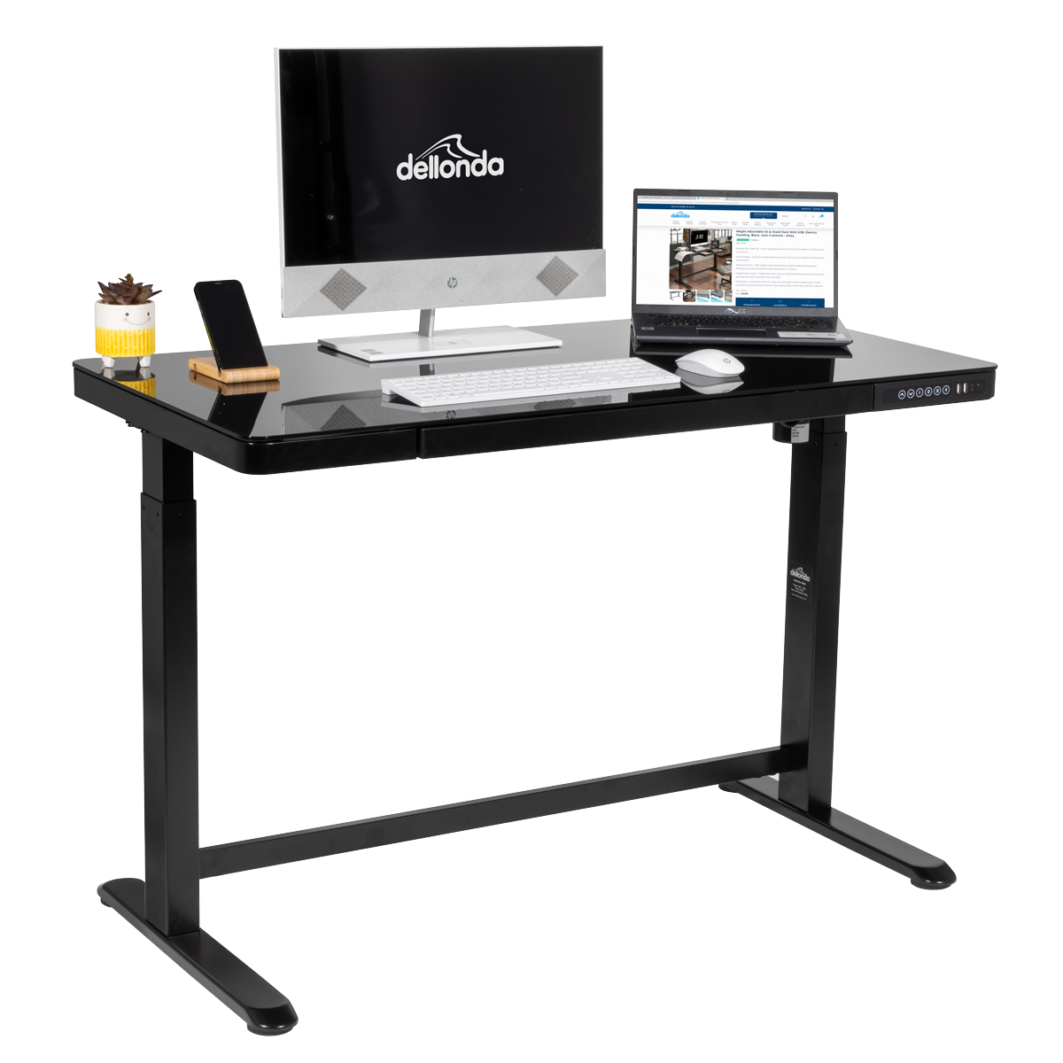 Dellonda DH53 Dellonda Single Motor Ultra-Quiet Electric Desk with Control Panel, USB Port & Drawer - Black Desktop
