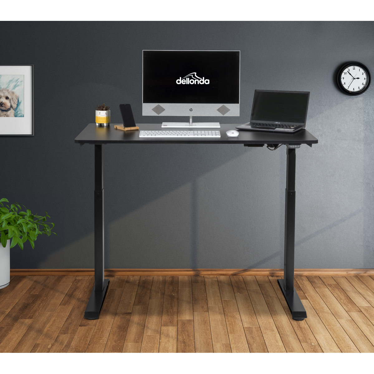 Dellonda DH55 Dellonda Single Motor Ultra-Quiet Adjustable-Height Electric Sit/Stand Desk - Black Desktop