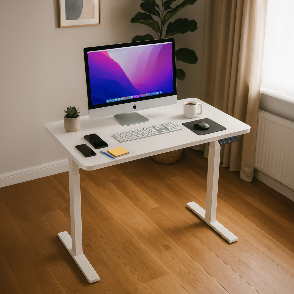 Dellonda DH56 Dellonda Single Motor Ultra-Quiet Adjustable-Height Electric Sit/Stand Desk - White Desktop