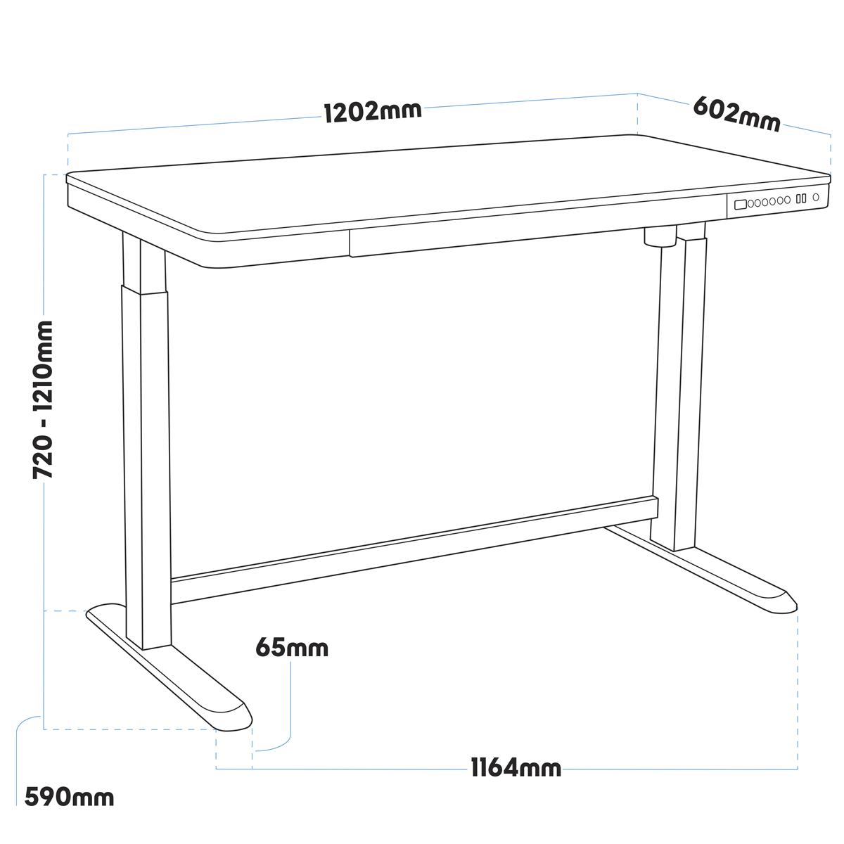 Dellonda DH65 Dellonda Single Motor Ultra-Quiet Electric Desk with Control Panel, USB Port & Drawer - Oak Desktop
