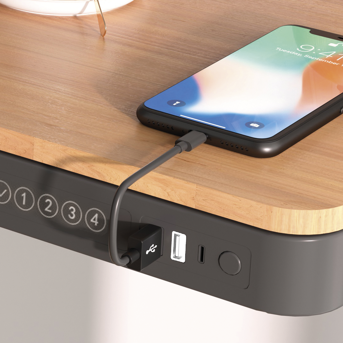 Dellonda DH65 Dellonda Single Motor Ultra-Quiet Electric Desk with Control Panel, USB Port & Drawer - Oak Desktop