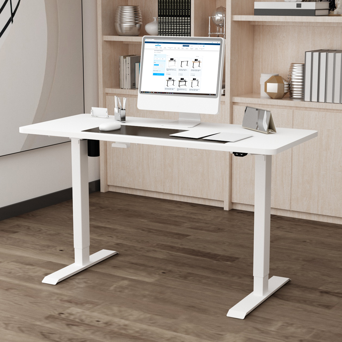 Dellonda DH67 Dellonda Single Motor Ultra-Quiet Adjustable-Height Electric Sit/Stand Desk - White Desktop