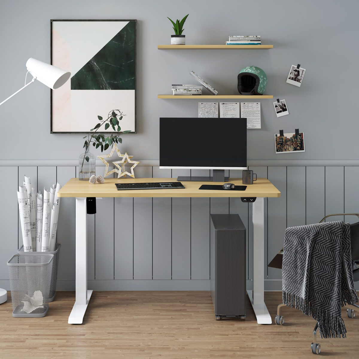 Dellonda DH68 Dellonda Single Motor Ultra-Quiet Adjustable-Height Electric Sit/Stand Desk - Oak Desktop