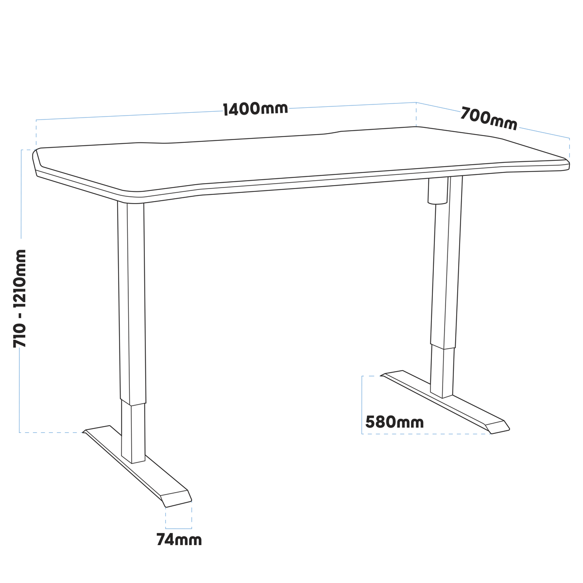 Dellonda DH70 Dellonda Single Motor Ultra-Quiet Adjustable-Height Electric Sit/Stand Desk - Carbon Fibre Effect Desktop