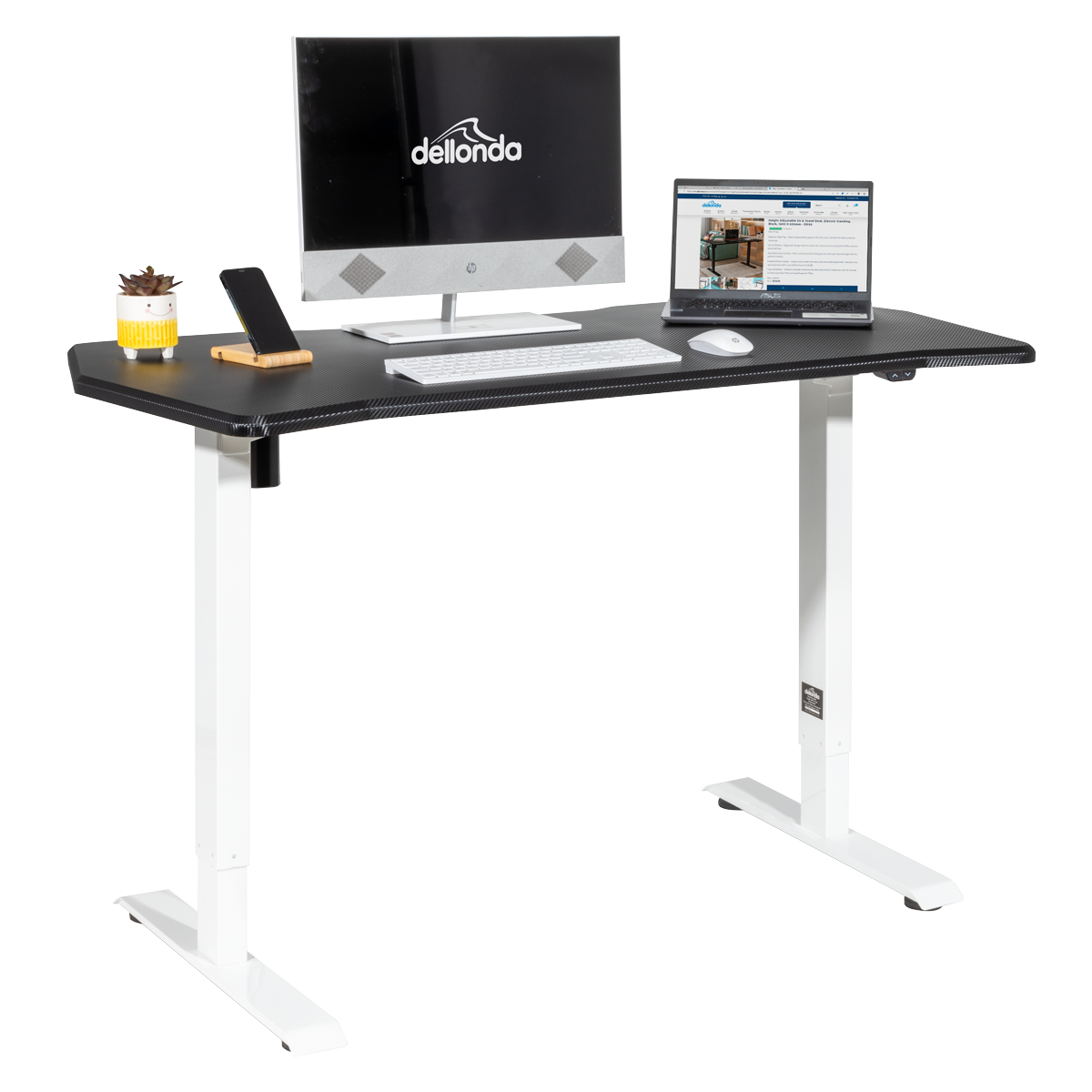 Dellonda DH70 Dellonda Single Motor Ultra-Quiet Adjustable-Height Electric Sit/Stand Desk - Carbon Fibre Effect Desktop