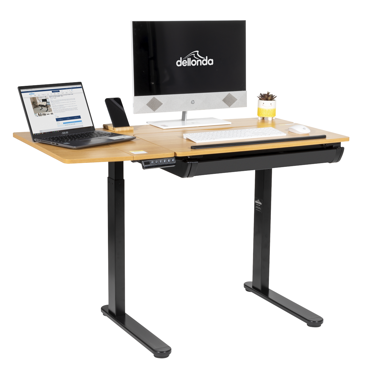 Dellonda DH71 Dellonda Single Motor Ultra-Quiet Electric Adjustable Drawing Table with 40° Tilt, Drawer & Side Table