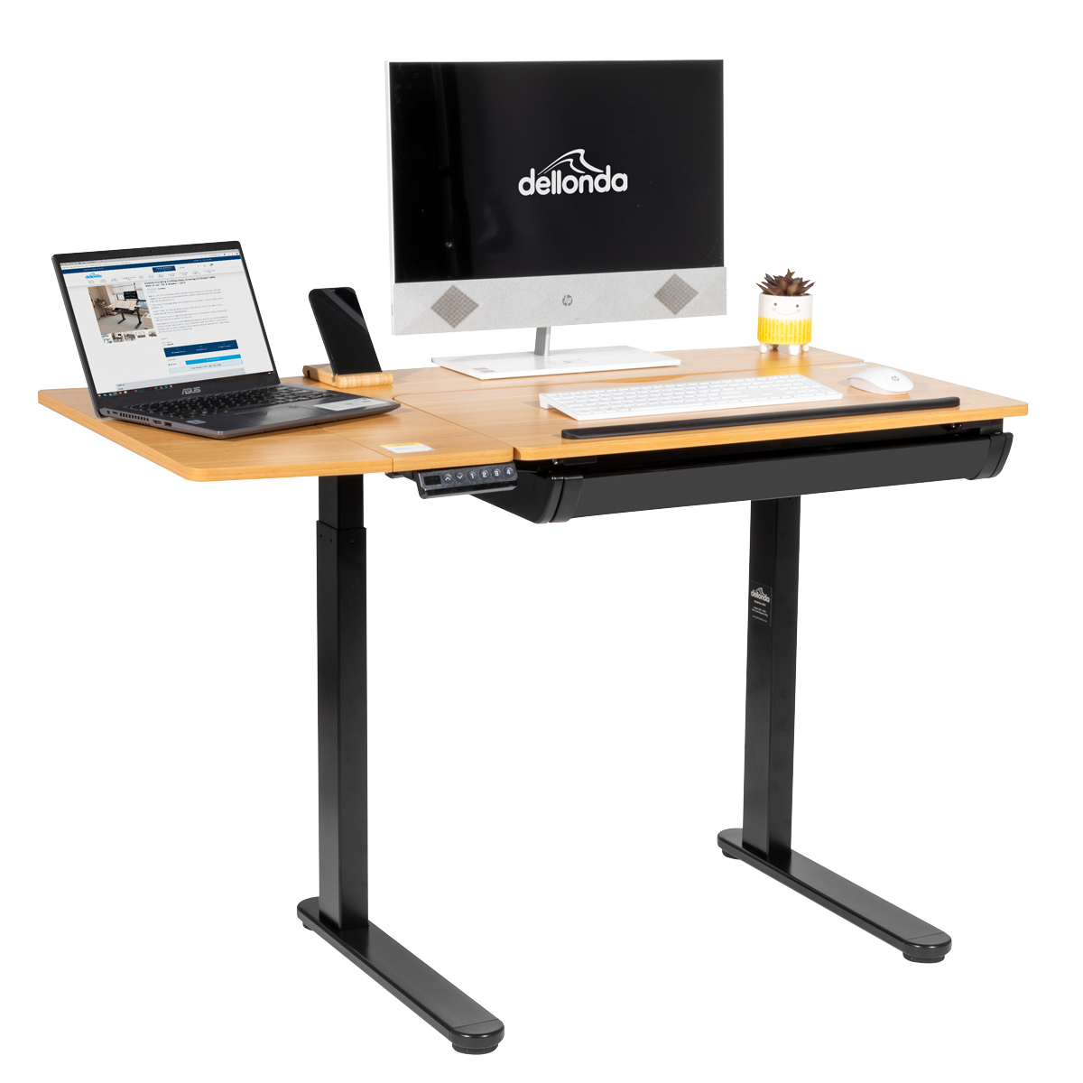 Dellonda DH71 Dellonda Single Motor Ultra-Quiet Electric Adjustable Drawing Table with 40° Tilt, Drawer & Side Table