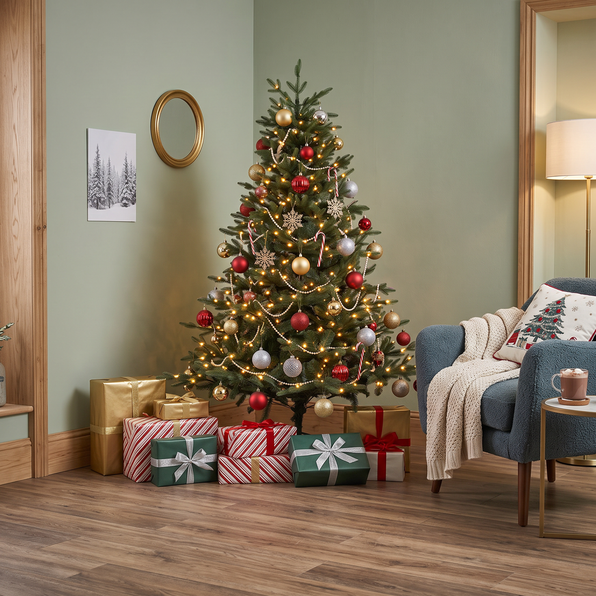 Dellonda DH80 Dellonda Pre-Lit Hinged Christmas Tree with 190 Warm White LED Lights 5ft(150cm)