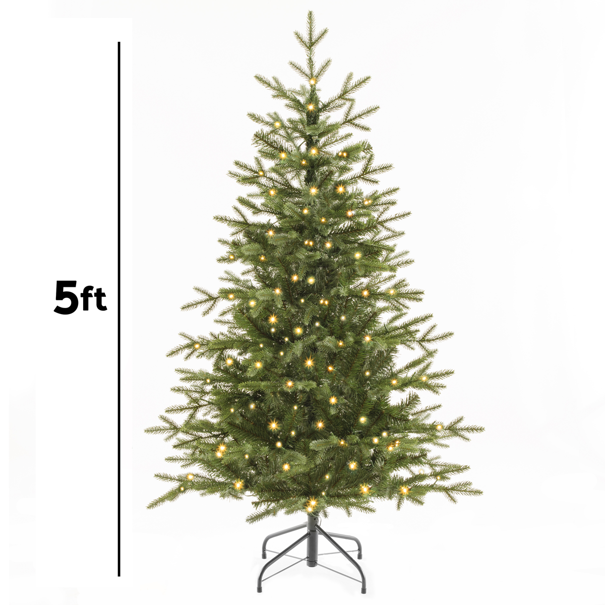 Dellonda DH80 Dellonda Pre-Lit Hinged Christmas Tree with 190 Warm White LED Lights 5ft(150cm)