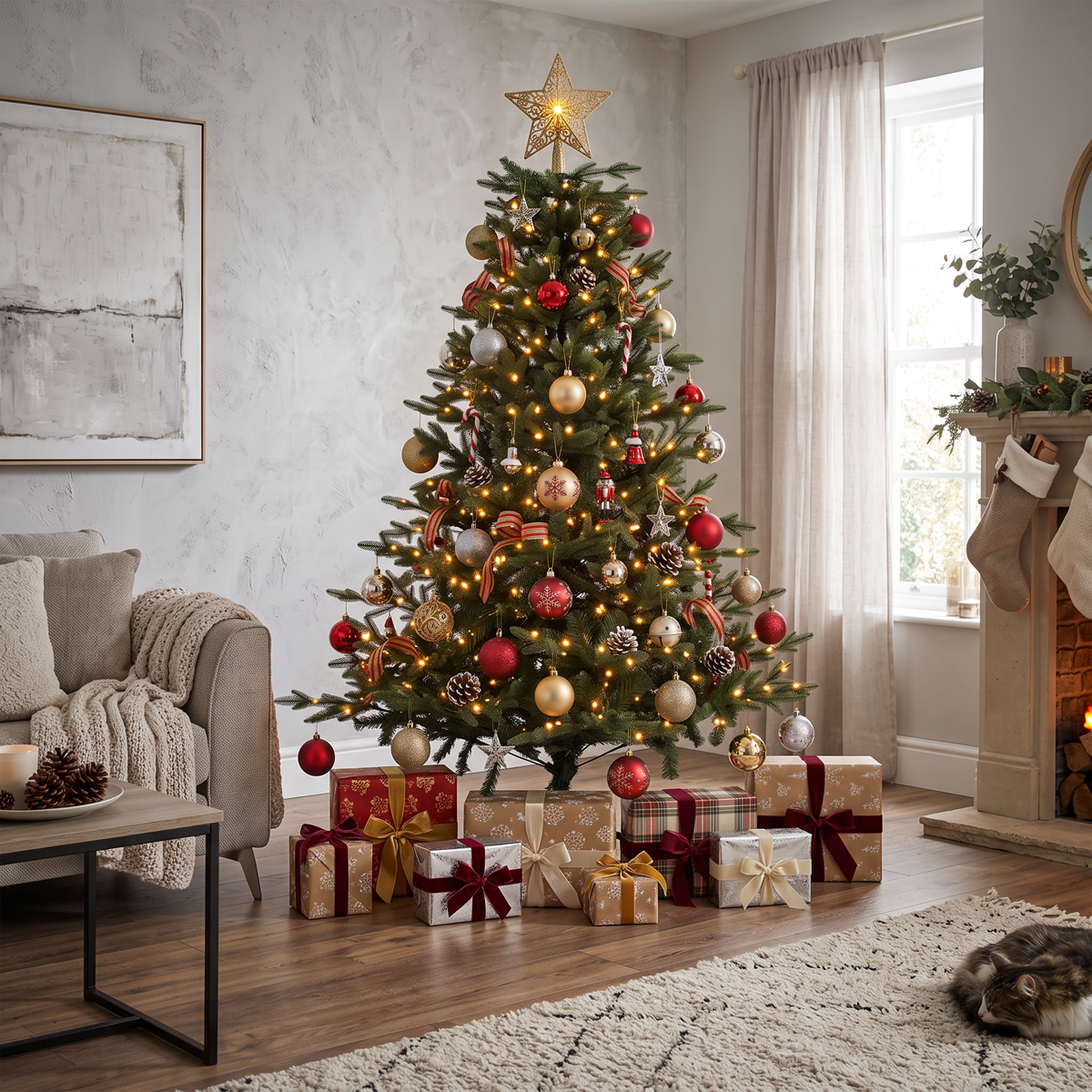 Dellonda DH82 Dellonda Pre-Lit Hinged Christmas Tree with 350 Warm White LED Lights 7ft(210cm)