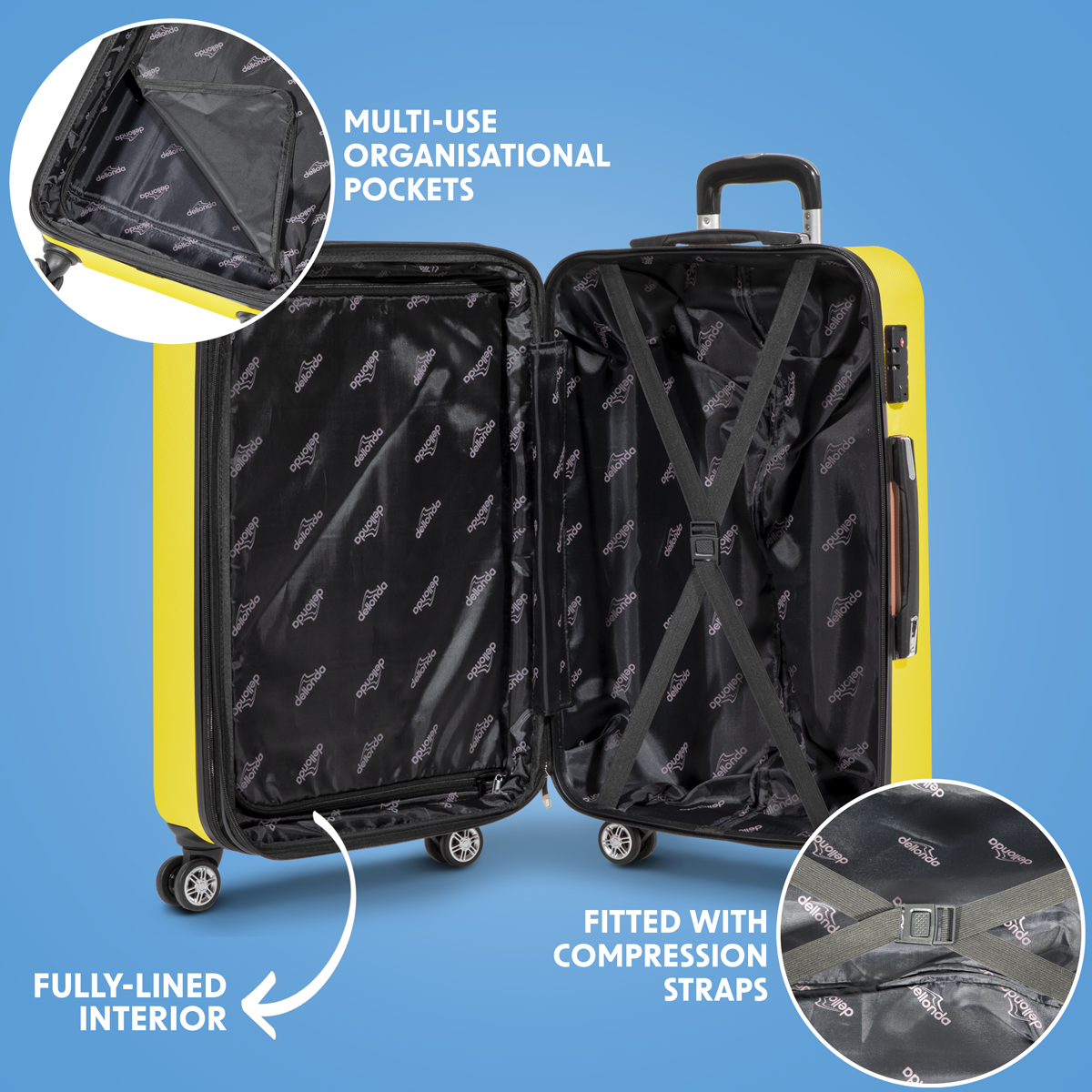 Dellonda DL124 Dellonda Lightweight ABS Luggage Set with TSA Lock - Yellow