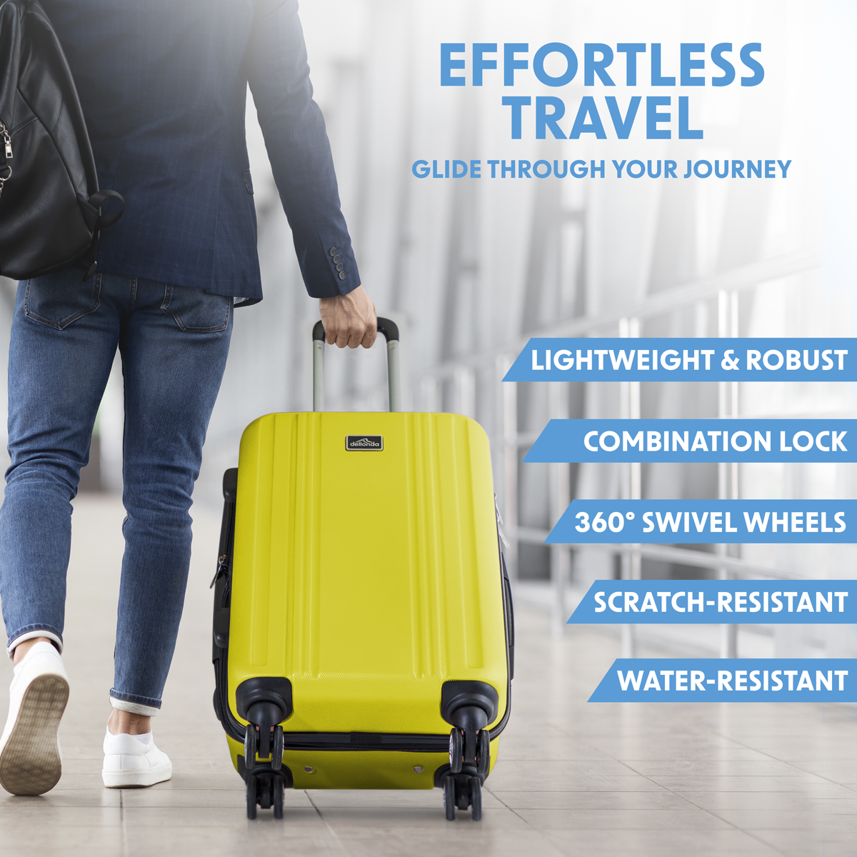 Dellonda DL124 Dellonda Lightweight ABS Luggage Set with TSA Lock - Yellow