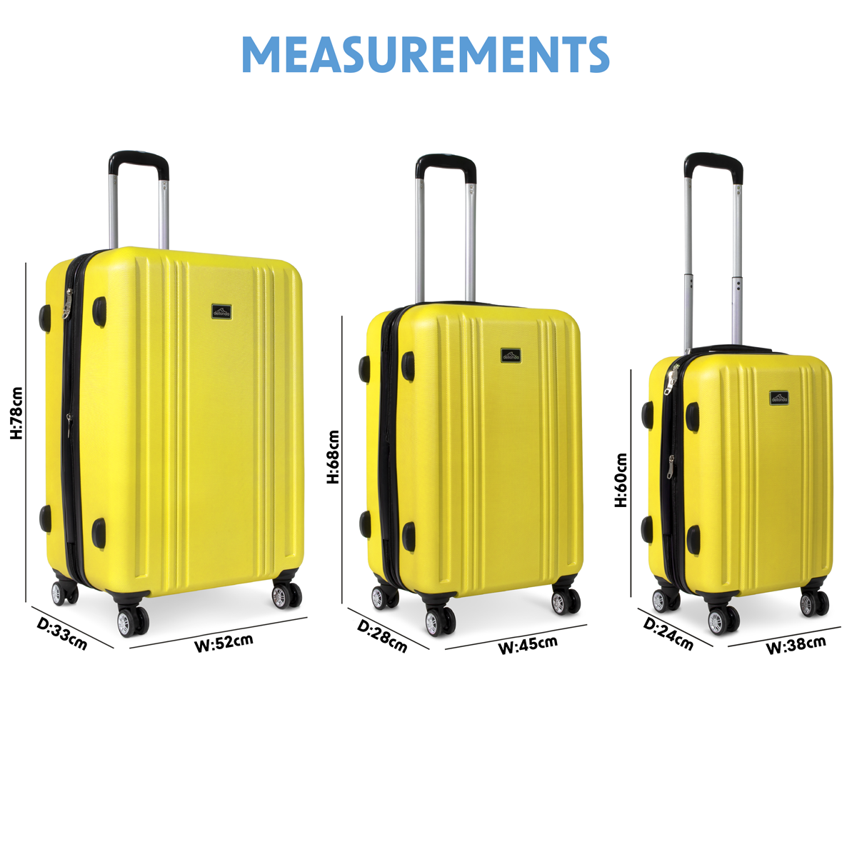 Dellonda DL124 Dellonda Lightweight ABS Luggage Set with TSA Lock - Yellow