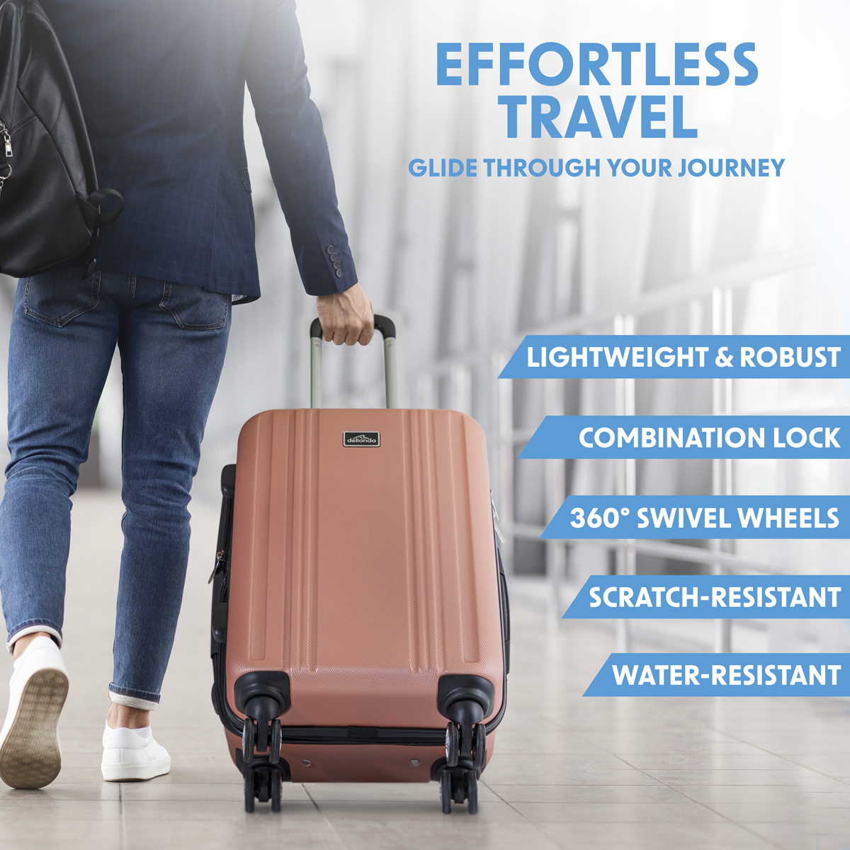 Dellonda DL125 Dellonda Lightweight ABS Luggage Set with TSA Lock - Rose Gold