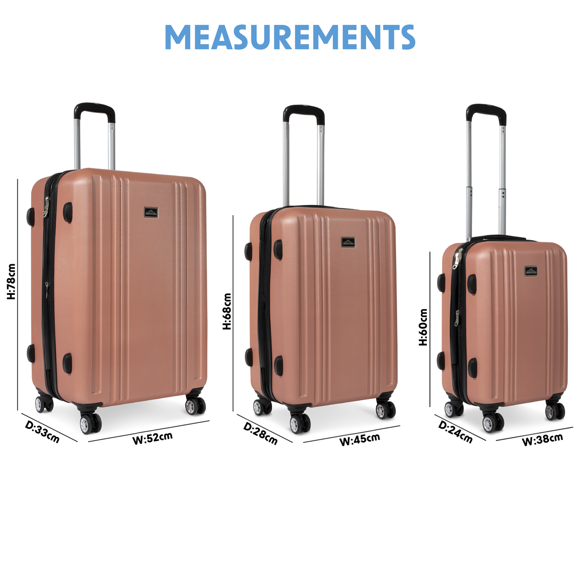 Dellonda DL125 Dellonda Lightweight ABS Luggage Set with TSA Lock - Rose Gold