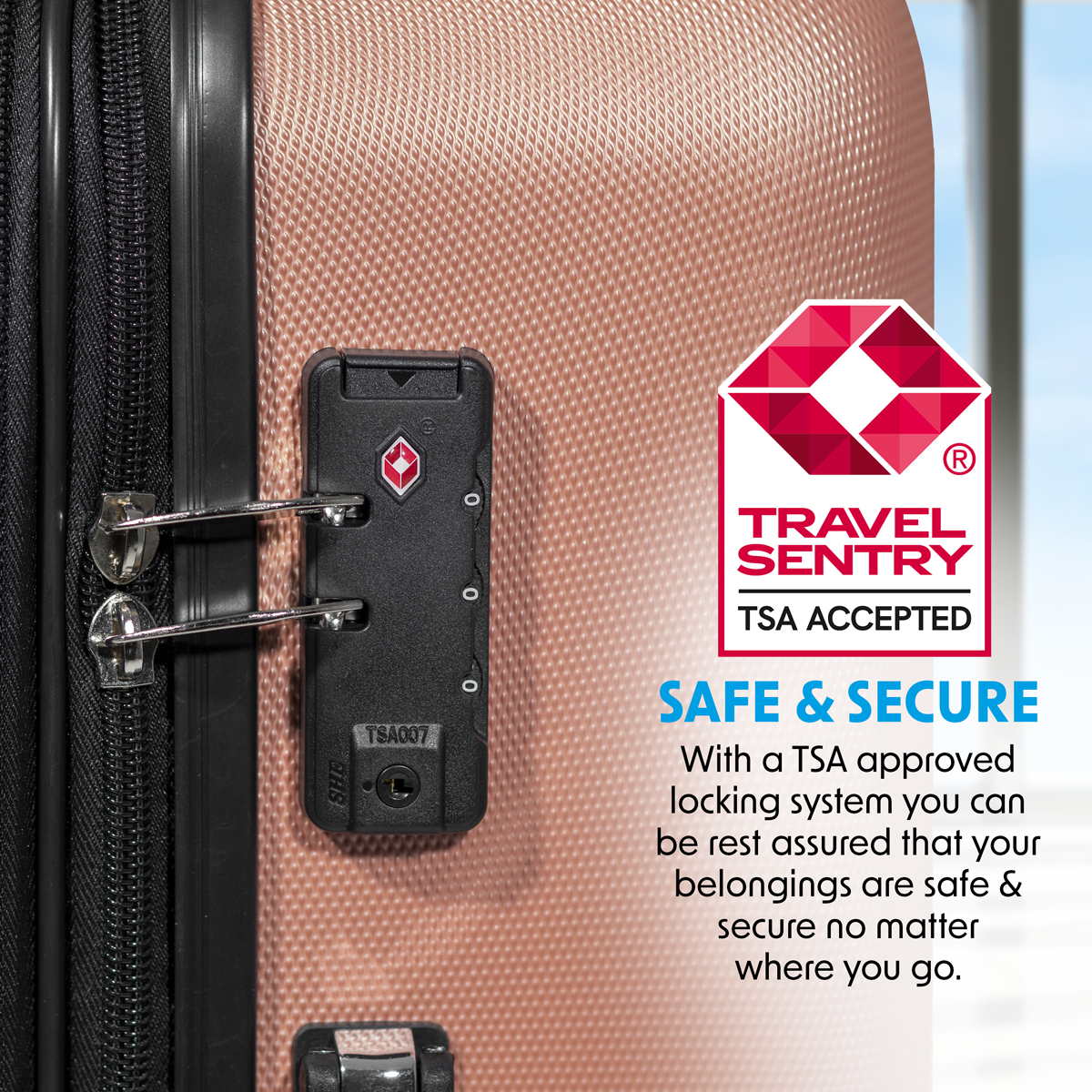 Dellonda DL125 Dellonda Lightweight ABS Luggage Set with TSA Lock - Rose Gold