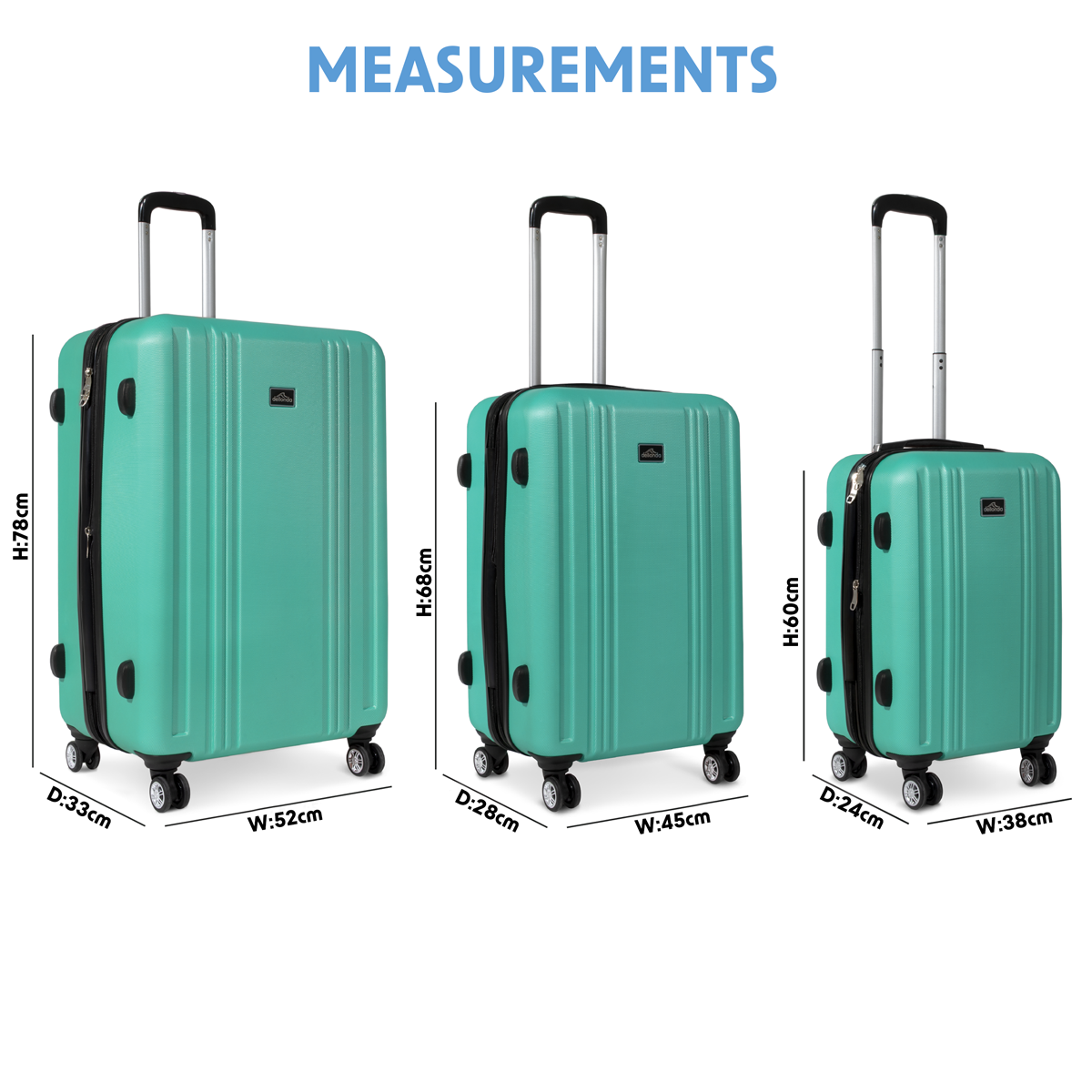 Dellonda DL126 Dellonda Lightweight ABS Luggage Set with TSA Lock - Teal