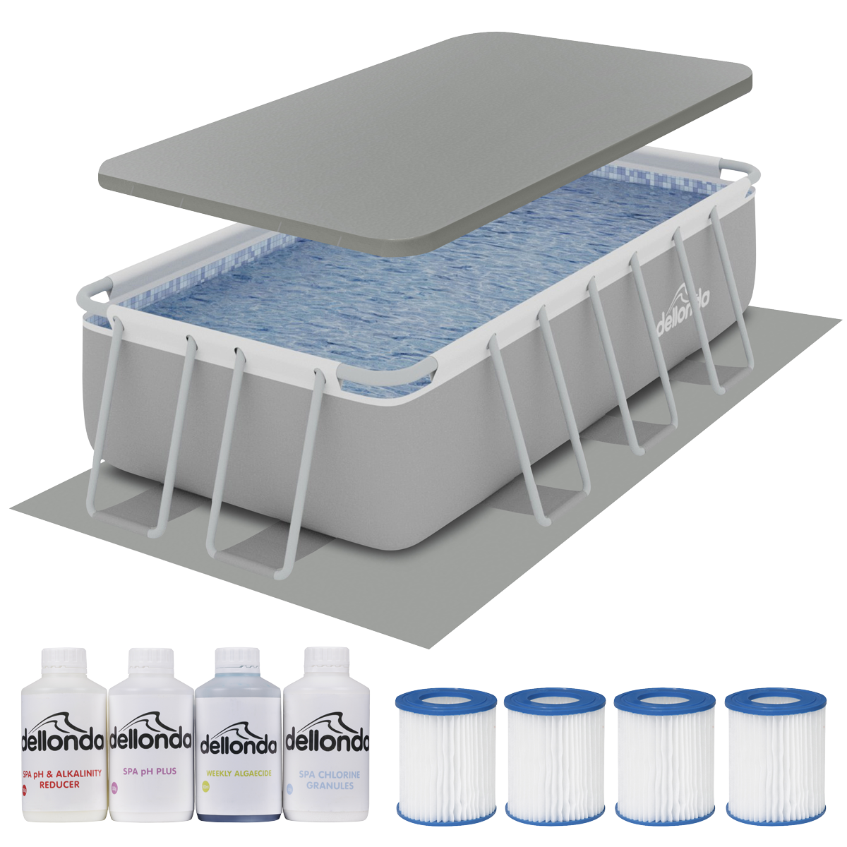 Dellonda DL139 Dellonda Deluxe Steel Frame Swimming Pool with Filter Pump 13ft, Top Cover, Ground Sheet & Additional Filters
