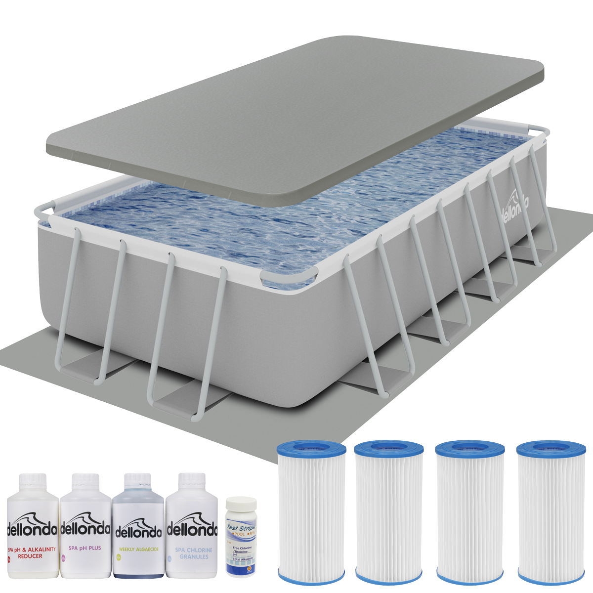 Dellonda DL140 Dellonda Deluxe Steel Frame Swimming Pool with Filter Pump 18ft, Top Cover, Ground Sheet & Additional Filters