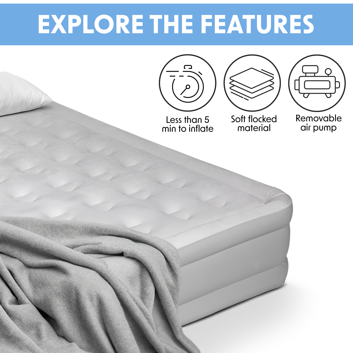 Dellonda DL145 Dellonda Raised Air Bed with Removable Electric Pump & Storage Bag - Queen
