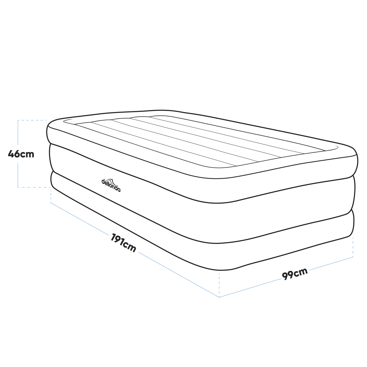 Dellonda DL146 Dellonda Raised Air Bed with Built-in Electric Pump & Storage Bag - Single