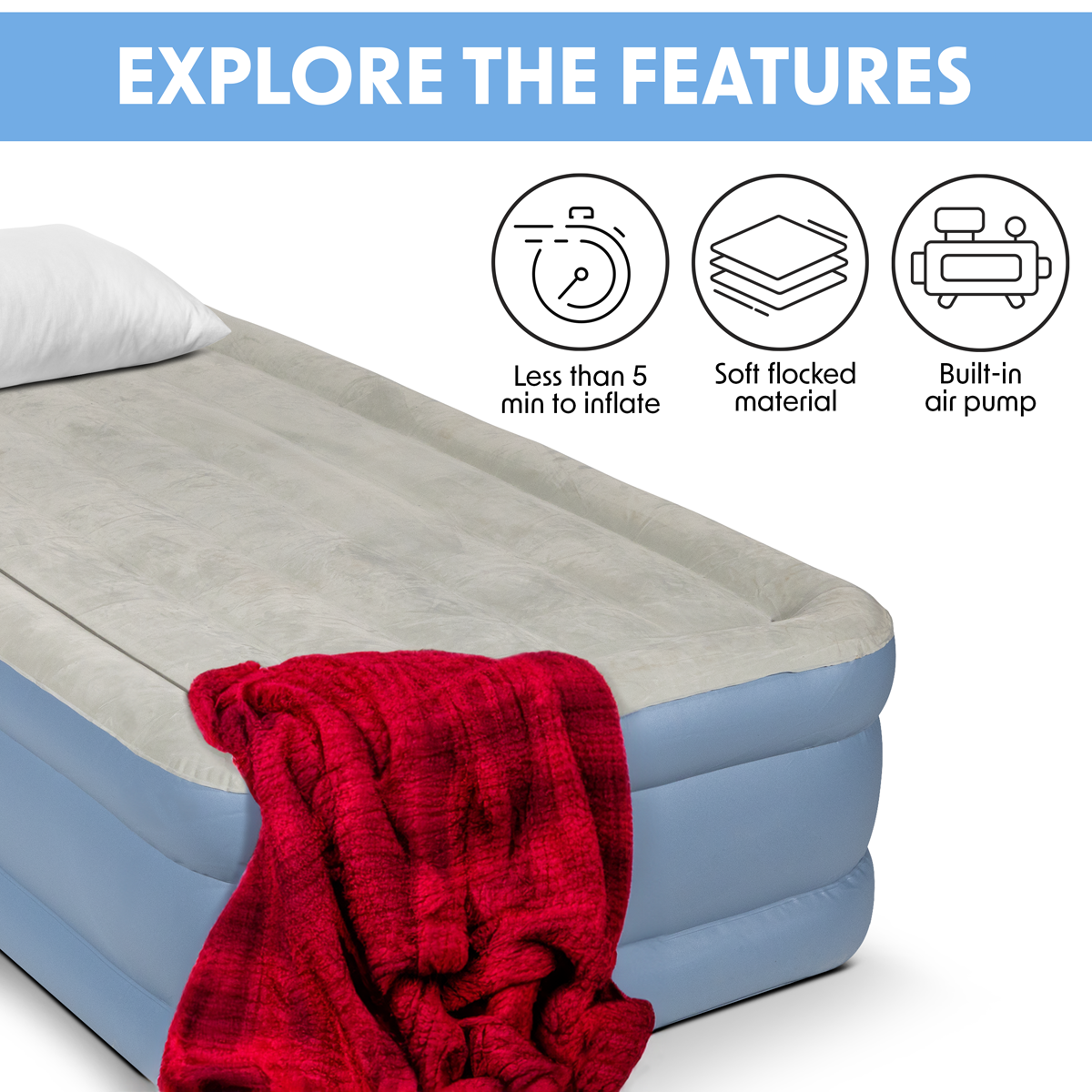 Dellonda DL146 Dellonda Raised Air Bed with Built-in Electric Pump & Storage Bag - Single