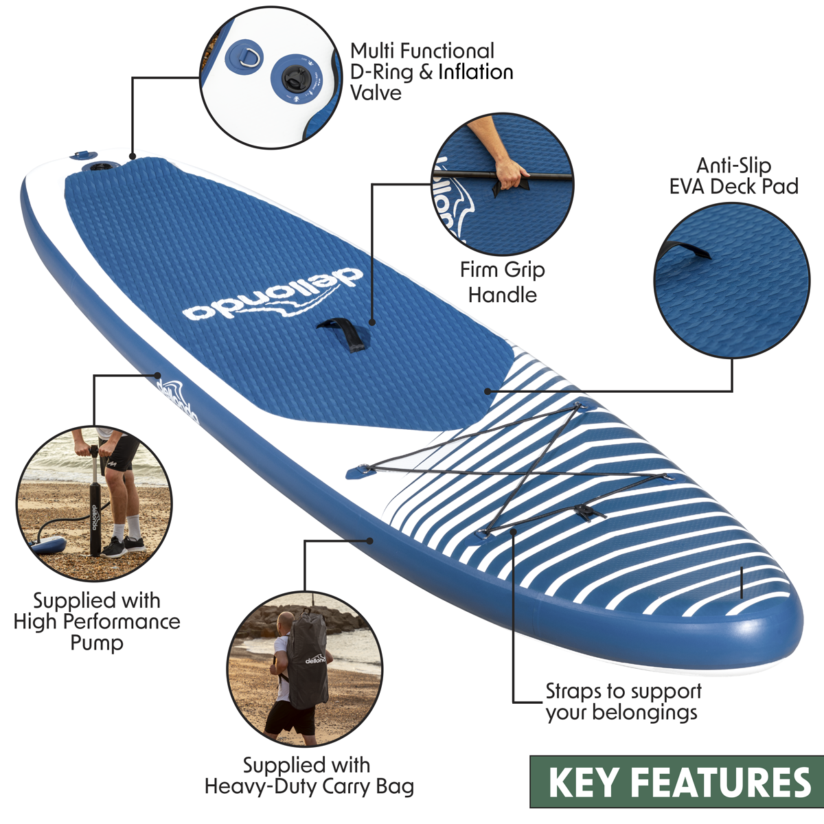 Dellonda DL153 Dellonda Inflatable Stand-Up Paddle Board 10'2" - Dark Blue/White