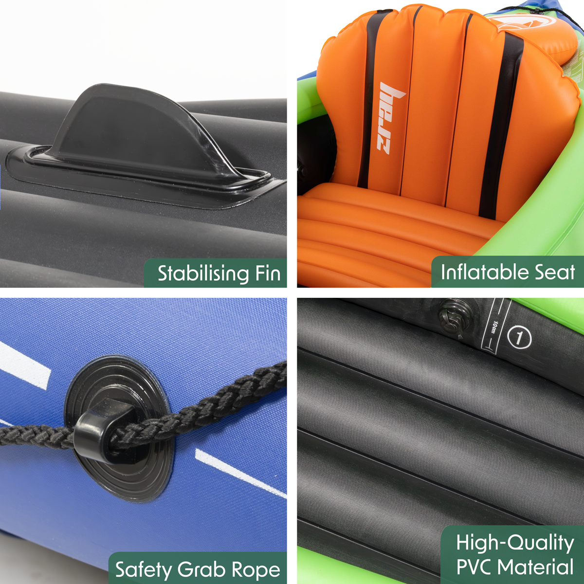 Dellonda DL154 Dellonda Inflatable One-Person Kayak/Canoe Set with Pump, Carry Bag & Aluminium Oar - Blue/Green