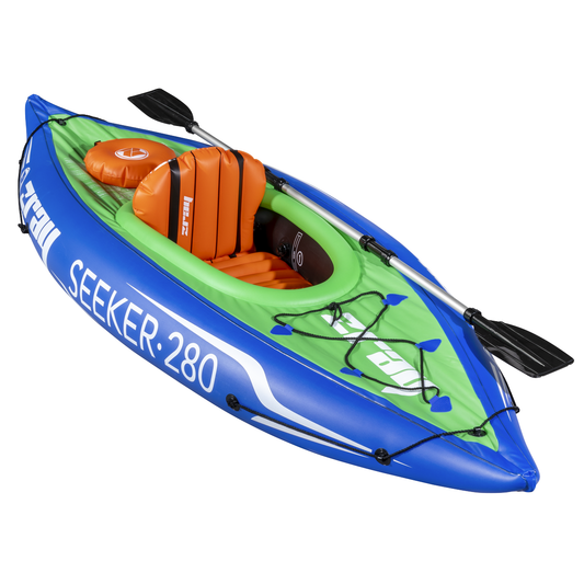 Dellonda DL154 Dellonda Inflatable One-Person Kayak/Canoe Set with Pump, Carry Bag & Aluminium Oar - Blue/Green