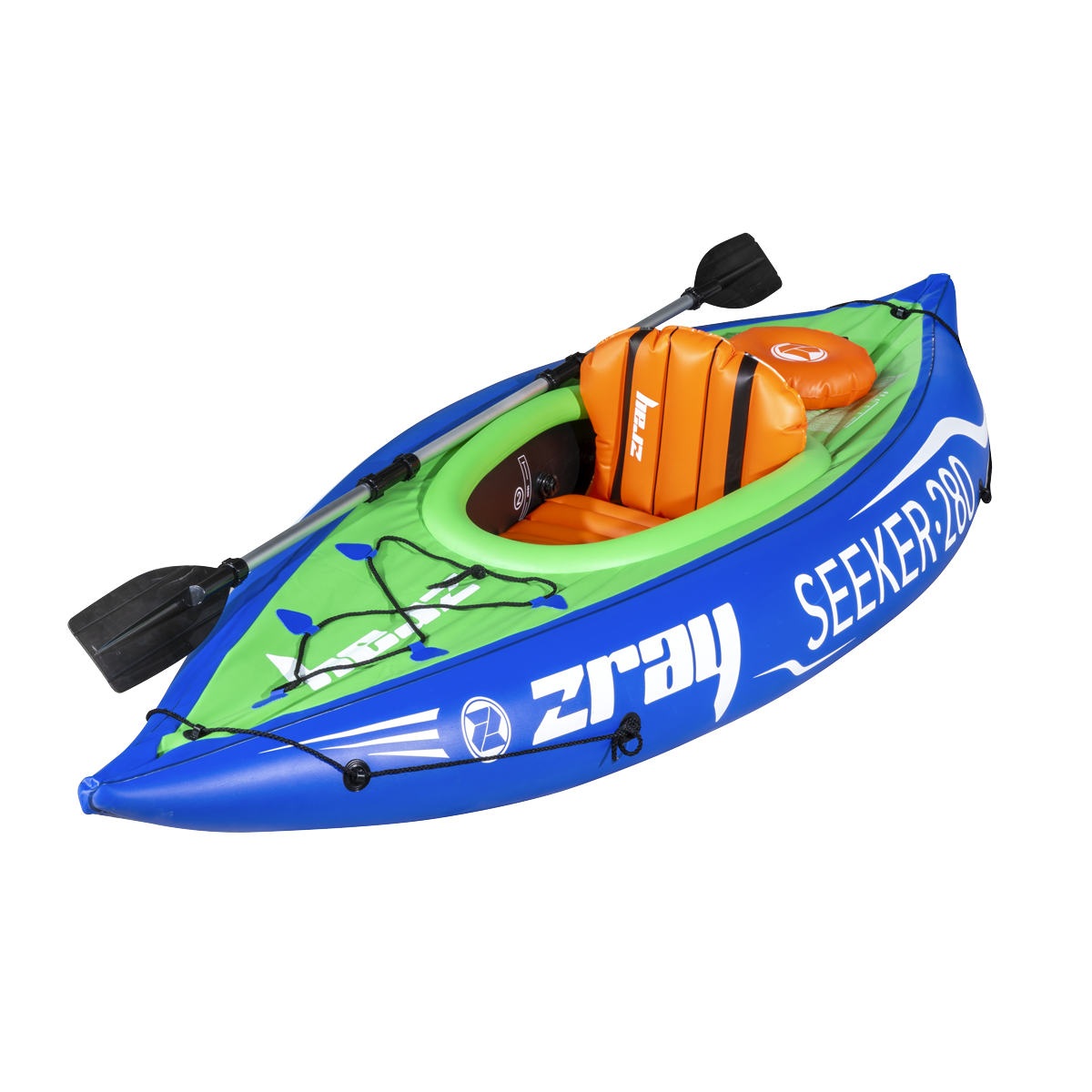 Dellonda DL154 Dellonda Inflatable One-Person Kayak/Canoe Set with Pump, Carry Bag & Aluminium Oar - Blue/Green