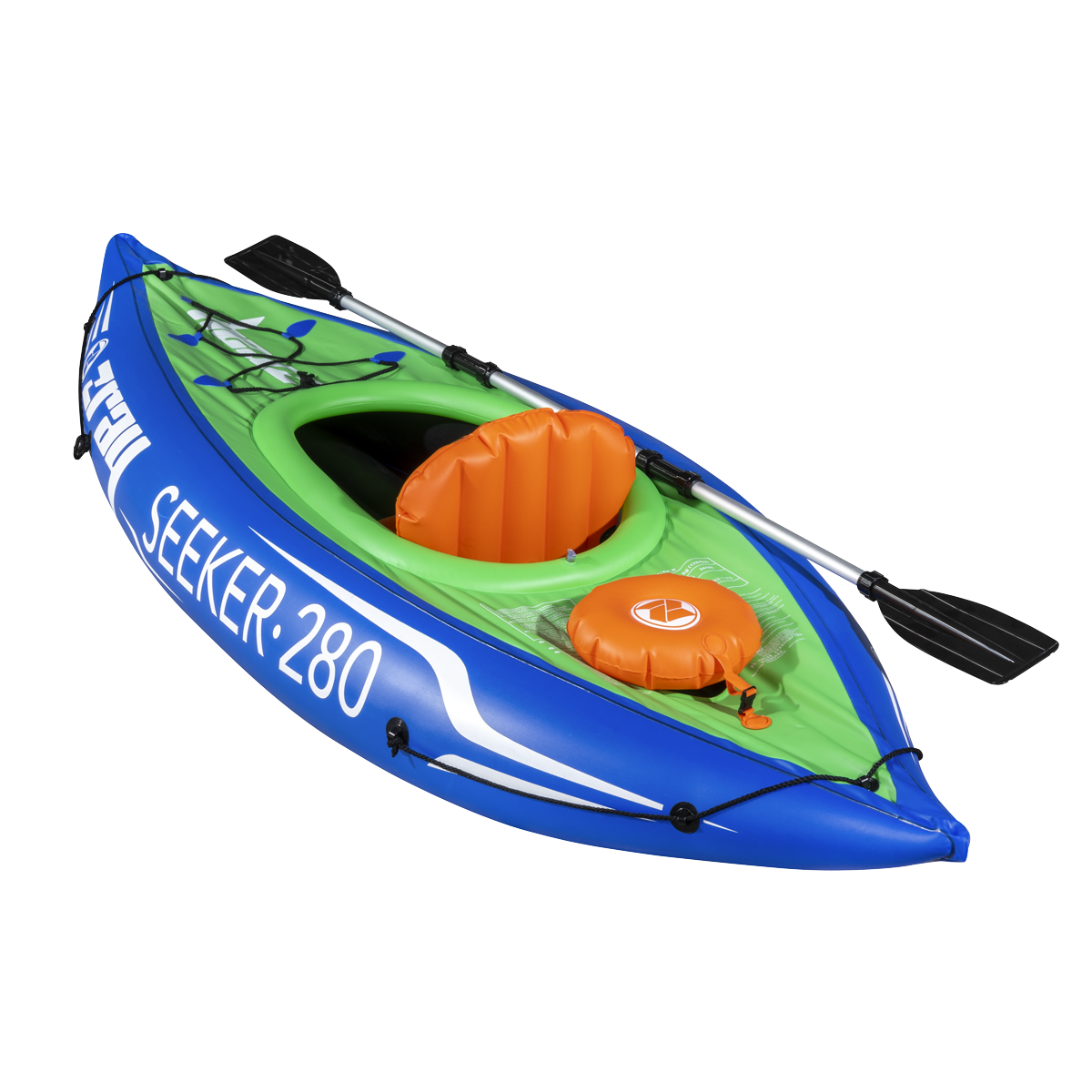 Dellonda DL154 Dellonda Inflatable One-Person Kayak/Canoe Set with Pump, Carry Bag & Aluminium Oar - Blue/Green