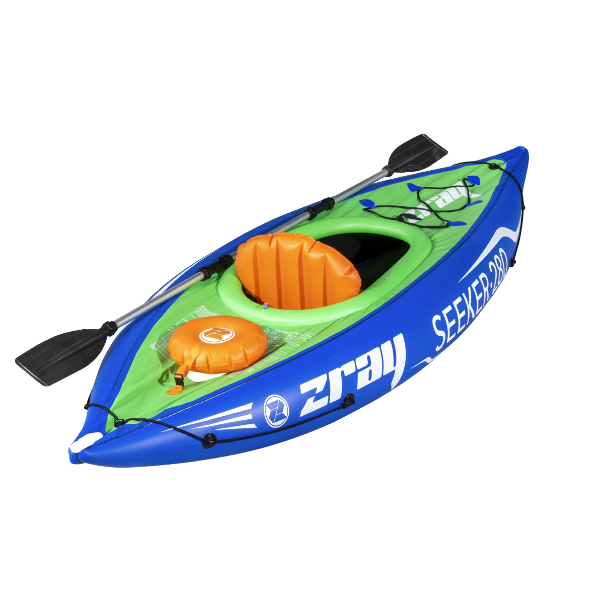 Dellonda DL154 Dellonda Inflatable One-Person Kayak/Canoe Set with Pump, Carry Bag & Aluminium Oar - Blue/Green