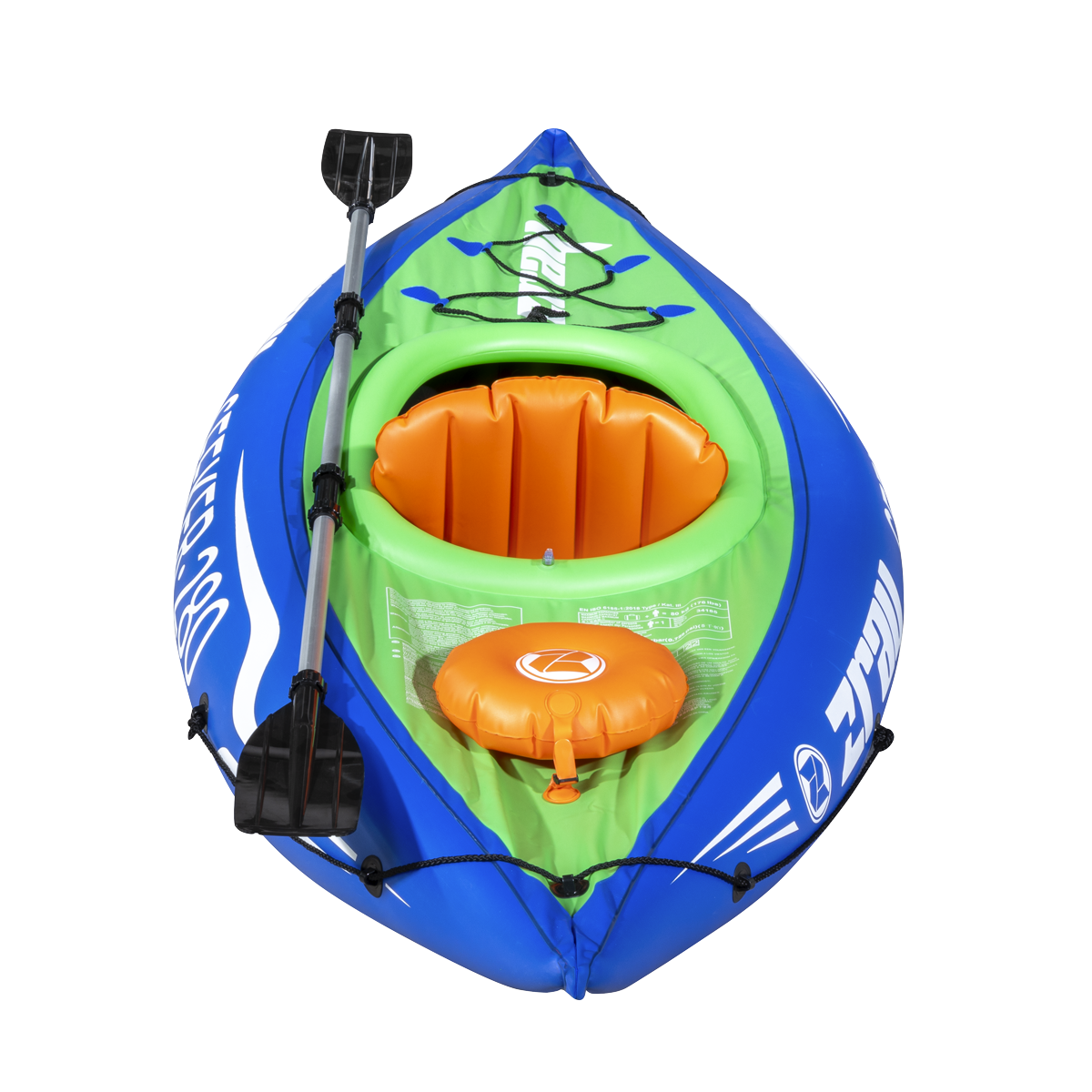 Dellonda DL154 Dellonda Inflatable One-Person Kayak/Canoe Set with Pump, Carry Bag & Aluminium Oar - Blue/Green