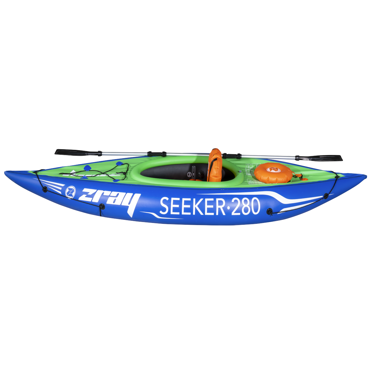 Dellonda DL154 Dellonda Inflatable One-Person Kayak/Canoe Set with Pump, Carry Bag & Aluminium Oar - Blue/Green